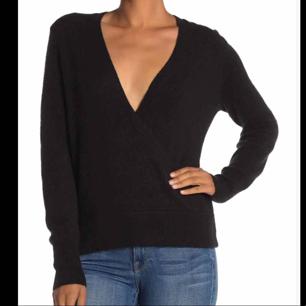 Madewell Wrap Front Pullover Black Sweater Small